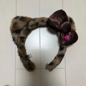 레오파드 무늬 머리띠 키티 브라운 리본