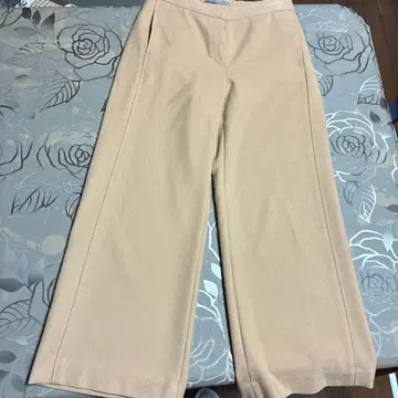 베이지 와이드 팬츠 허리밴딩