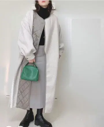 아지메 퀼팅 배색 코트 MT