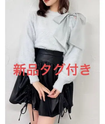 택 포함 새상품 원숄더 미니 샤기 니트탑 그레이