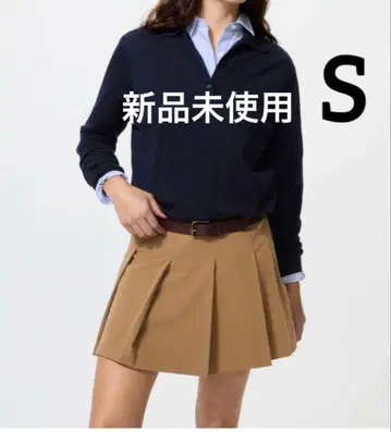택 포함 미사용 새상품 브라운 플리츠 스코트 S