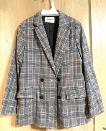 체크 무늬 더블 브레스트 테일러드 자켓