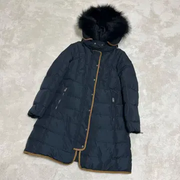 새상품급 PASSIONE 네이비 후드 부착 롱 다운 자켓