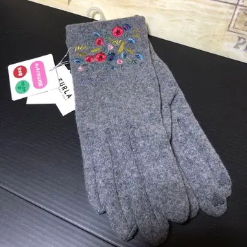 훌라 캐시미어 혼방 장갑 미사용 꽃 자수 스마트폰 터치 가능