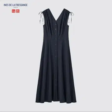 유니클로 이네스 코튼 플레어 V넥 원피스 (슬리브리스) 네이비