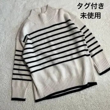 미사용 택 포함 any fam 보더 니트 아이보리 F