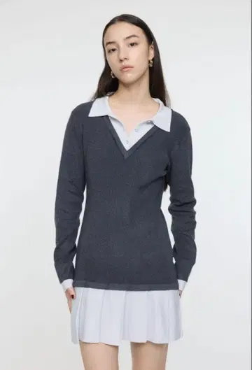 MOUSSY 레이어드 니트 미니 드레스