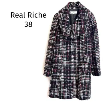리얼리쉬 롱 코트 트위드 체크 무늬 성숙한 아름다움 고급 아우터