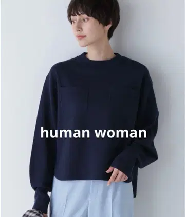human woman 네이비 포켓 부착 니트 풀오버