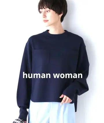 human woman 네이비 포켓 부착 니트 풀오버