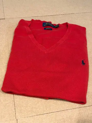 폴로 V넥 니트 스웨터 빨간색