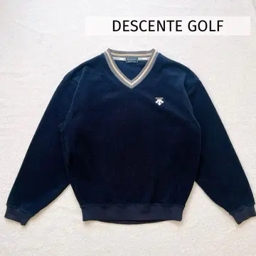 DESCENTE 네이비 V넥 로고 플리스 데상트 골프