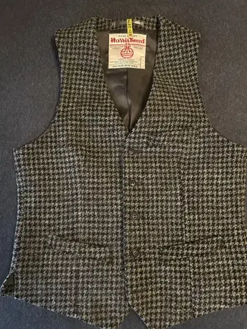해리스 트위드 베스트 그레이 체크 무늬
