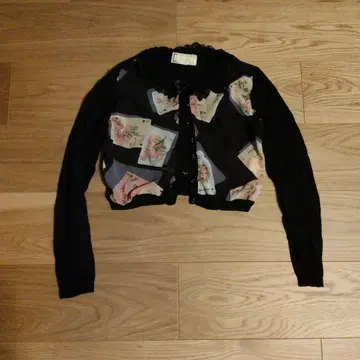 지저스 디아망테 카드놀이 장미 패턴 가디건 블랙
