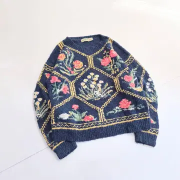 LLBean 엘엘빈 꽃무늬 코튼 니트 네이비 L