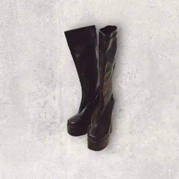 통굽 롱 부츠 청키힐 스퀘어토 블랙 35 슬림 레그 K-스타일