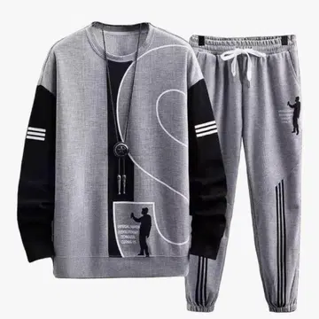 그레이 그래픽 프린트 트레이닝복 세트