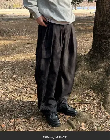 BROKEN BAS 블랙 스트라이프 와이드 슬랙스 M 사이즈
