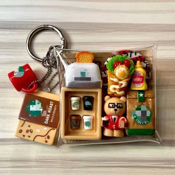 가챠 파우치 곰돌이 카페 브라운 레드