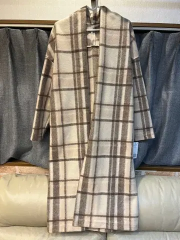 Simplicite 베이지 체크 무늬 롱 코트 F