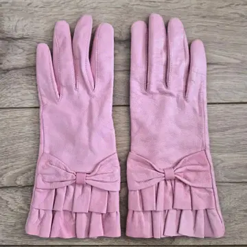 가죽 장갑 천연 가죽 핑크 알타 리본 귀여운