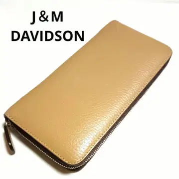 J&M DAVIDSON 장지갑 라이트 브라운 가죽 라운드 지퍼