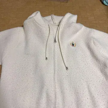 화이트 플리스 후드티 풀 집업