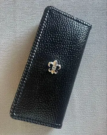 천연 가죽 블랙 가죽 장지갑 플뢰르 드 리스