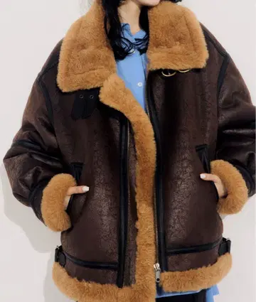 SLY 무스탕 코트 브라운