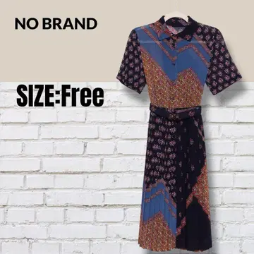 레트로 패턴 절개 디자인 반팔 원피스 벨트 포함 레트로 모던 기하학 패턴