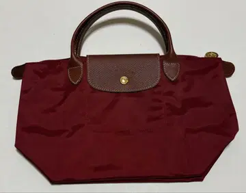 버건디 나일론 가죽 토트백