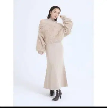 anuans 오프숄더 레이어드 니트 원피스