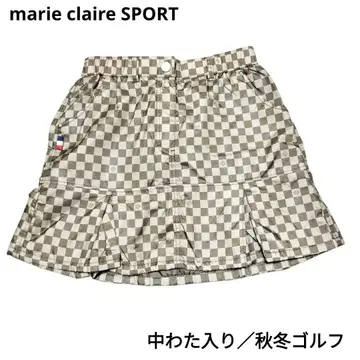 마리끌레르 골프 충전솜 플리츠 스커트 L 브라운 계열 체크 무늬 패턴