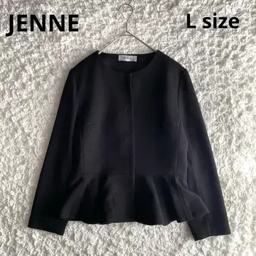 새상품급 JENNE 노카라 페플럼 자켓 트위드 L 블랙 숏