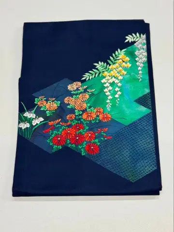 꽃무늬 자수 네이비 블루 나고야 오비