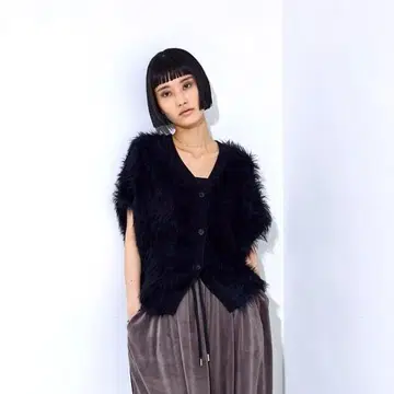 완판 NOMINE 손세탁 가능 샤기 롱베스트 니트 베스트 가디건 그레이