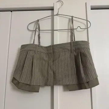 스트라이프 베이지 크롭 뷔스티에 팬츠 세트