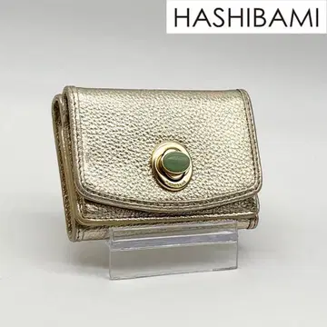 [새상품급] HASHIBAMI 접이식 지갑 가죽 컴팩트 골드 금