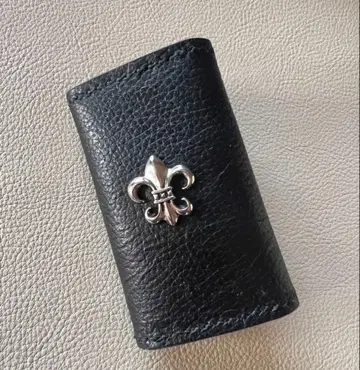 블랙 가죽 키케이스 플루 드 리스 천연 가죽 4연 핸드메이드