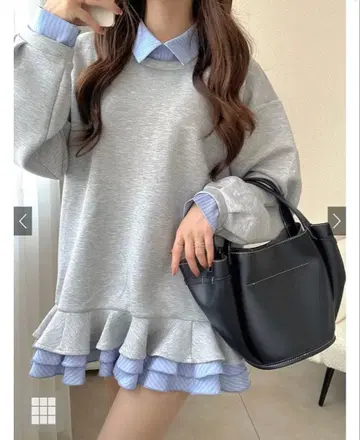 GRL 스트라이프 패턴 셔츠 레이어드 스타일 프릴 원피스 kz708