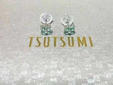 TSUTSUMI K10 화이트 골드 에메랄드 귀걸이