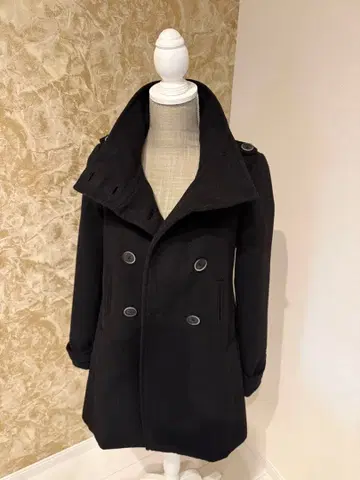 블랙 더블 브레스트 피 코트 나폴레옹