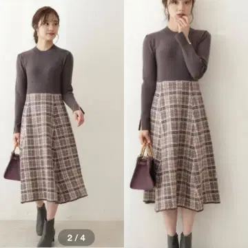 미인꽃 12월호 게재 휴이 미사토 씨 착용 상품 체크 도킹 니트 프로포션