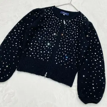 M'S GRACY 울 혼방 가디건 블랙 노카라 스팽글 지퍼