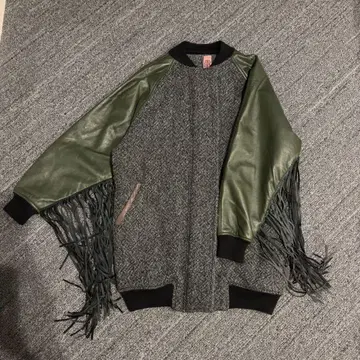 스터닝 루어 리메이크 트위드 가죽 블루종