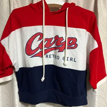 미사용 새상품 프리 사이즈 히로시마 도요카프 레트로걸 콜라보 반팔 후드티