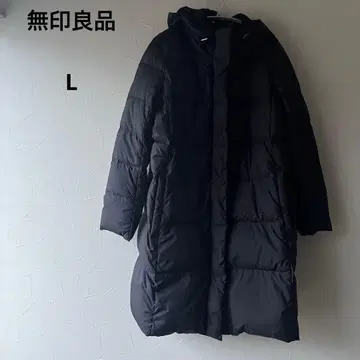 [ 새상품급 ] 무인양품 후드 부착 롱 다운 코트 L 블랙