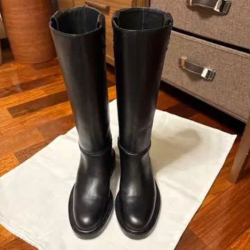 HEREU 블랙 블랙 가죽 롱 부츠