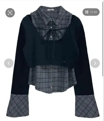 NOMAE 노마에 체크 셔츠 레이어드 니트