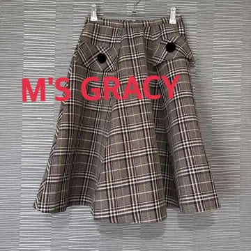 엠즈 그레이시 무릎 기장 스커트 체크 브라운 깔끔한 가을/겨울